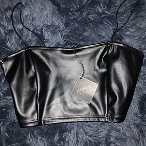 Black pleather crop top
